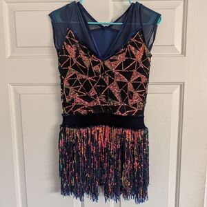 Weissman Blue Sequin Dress with Fringe